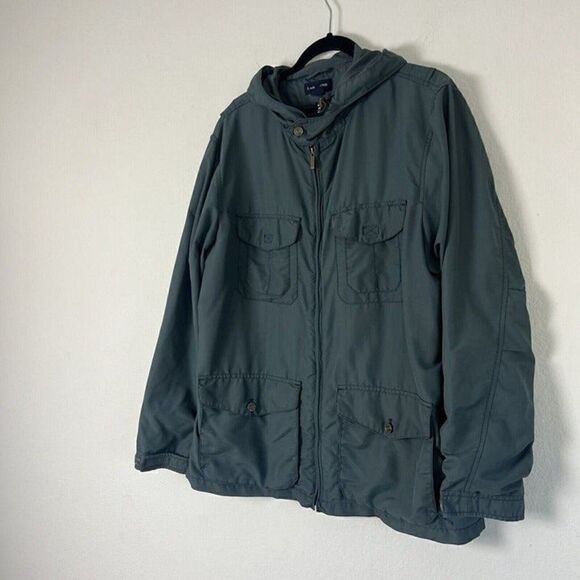 Lands' End Jacket Men's Blue Lightweight Windbreaker Full Zip Hooded Utility Lrg - Picture 9 of 12